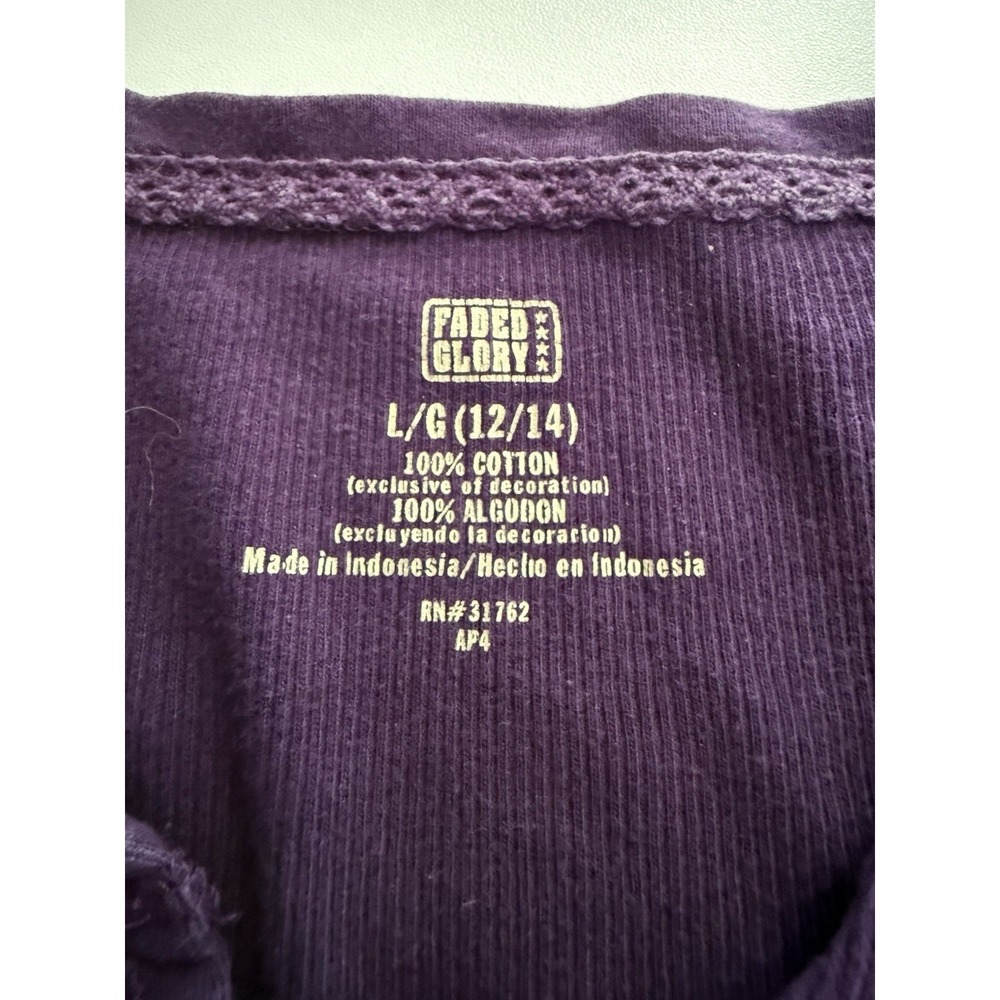 Faded Glory Womens top Henley Cuff Sleeve Purple Size Large - Picture 3 of 4